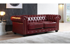 Chesterfield Red Leather Antique 3 Seater Sofa