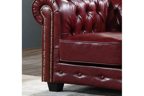Chesterfield Red Leather Antique 3 Seater Sofa