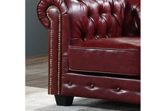 Chesterfield Red Leather Antique 3 Seater Sofa