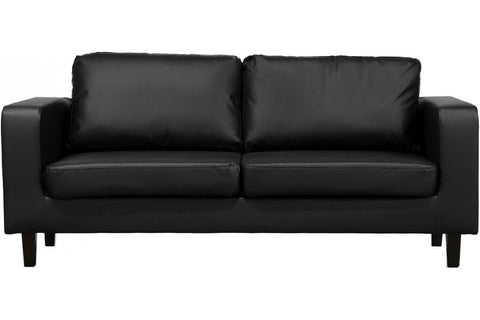 Box Black Leather 3 Seater Sofa