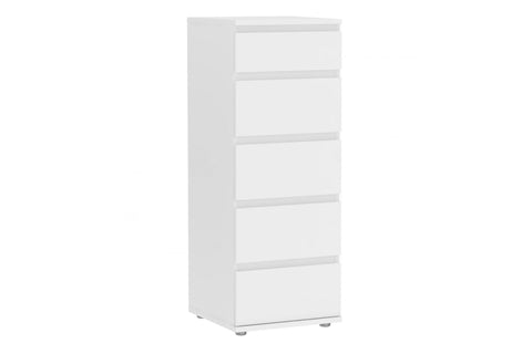 Nova Narrow Chest of 5 Drawers in White