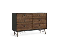 Ry Wide double chest of drawers 6 drawers in Matt Black Walnut