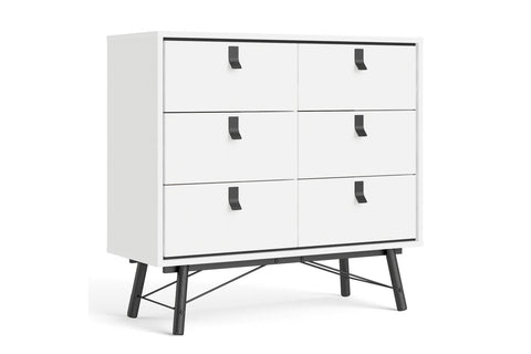 Ry Wide double chest of drawers 6 drawers in Matt White