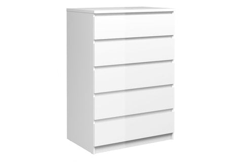 Naia Chest of 5 Drawers in White High Gloss