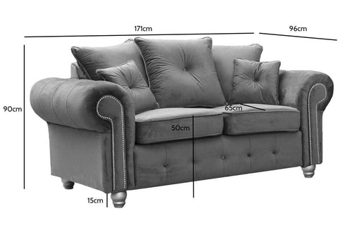 Olympia Grey Fabric Velvet 2 Seater Sofa