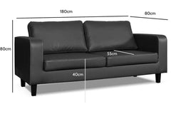 Box Black Leather 3 Seater Sofa