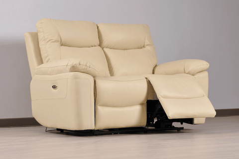 Amarien Genuine Leather Cream Electric Power Recliner 2 Seater