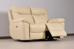 Amarien Genuine Leather Cream Electric Power Recliner 2 Seater