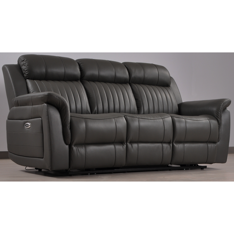 Cidliano Genuine Leather Grey Electric Power Recliner 3 Seater Sofa