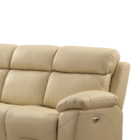 Renato Genuine Leather Cream Electric Power Recliner 3 Seater