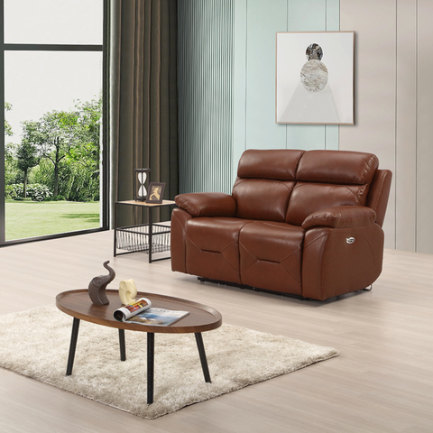 Renato Genuine Leather Tan Electric Power Recliner 2 Seater
