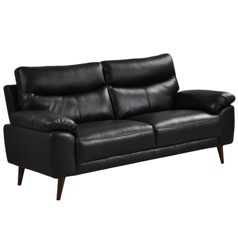 Vantage Genuine Leather Black 3 Seater Sofa