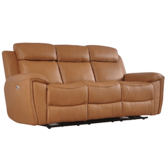 Annecy Genuine Leather Caramel Electric Power Recliner 3 Seater Sofa