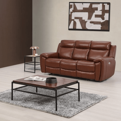 Annecy Genuine Leather Tan Electric Power Recliner 3 Seater