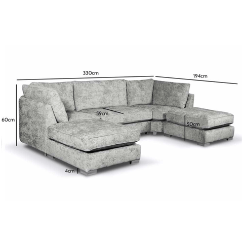 Bishop Silver Alaska Fabric U Shape High Back Corner Sofa