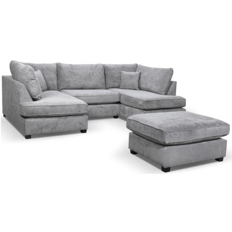 Carnaby Grey Fabric U Shape High Back Corner Sofa + Footstool