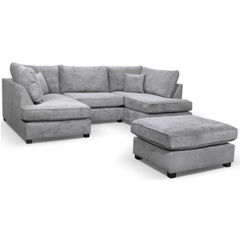 Carnaby Grey Fabric U Shape High Back Corner Sofa + Footstool