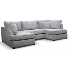 Carnaby Grey Fabric U Shape High Back Corner Sofa + Footstool