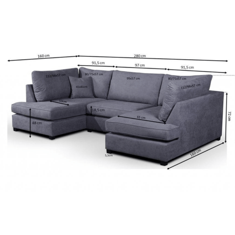 Carnaby Grey Fabric U Shape High Back Corner Sofa + Footstool