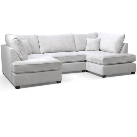 Carnaby Silver  Fabric U Shape High Back Corner Sofa + Footstool
