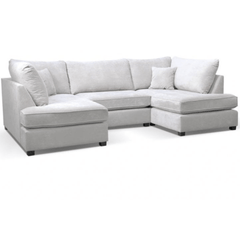 Carnaby Silver  Fabric U Shape High Back Corner Sofa + Footstool