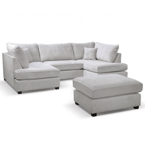 Carnaby Silver  Fabric U Shape High Back Corner Sofa + Footstool