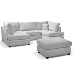 Carnaby Silver  Fabric U Shape High Back Corner Sofa + Footstool