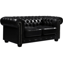 Chesterfield Black Leather Antique 2 Seater Sofa