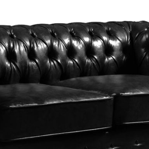 Chesterfield Black Leather Antique 2 Seater Sofa