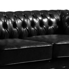 Chesterfield Black Leather Antique 2 Seater Sofa