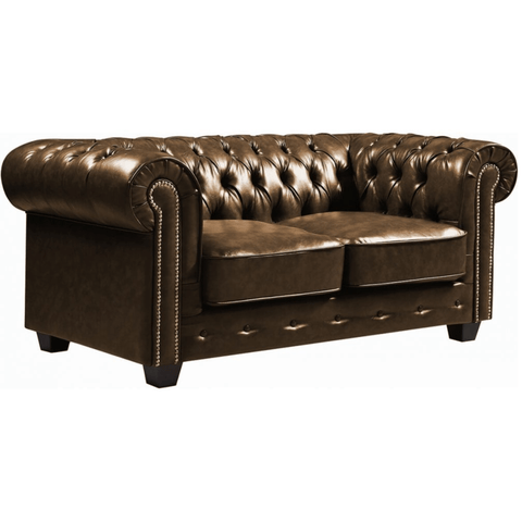 Chesterfield Brown Leather Antique 2 Seater Sofa