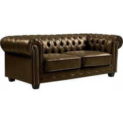 Chesterfield Brown Leather Antique 3 Seater Sofa