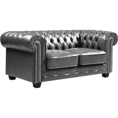 Chesterfield Grey Leather Antique 2 Seater Sofa