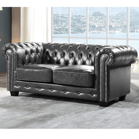 Chesterfield Grey Leather Antique 2 Seater Sofa