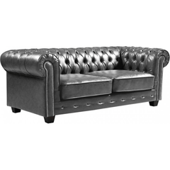 Chesterfield Grey Leather Antique 3 Seater Sofa