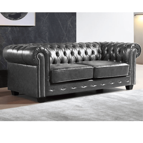 Chesterfield Grey Leather Antique 3 Seater Sofa