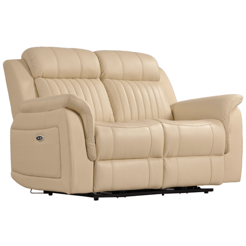 Cidliano Genuine Leather Cream Electric Power Recliner 2 Seater Sofa