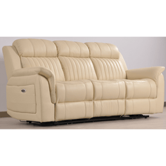 Cidliano Genuine Leather Cream Electric Power Recliner 3 Seater Sofa