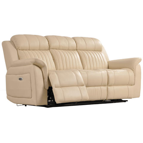 Cidliano Genuine Leather Cream Electric Power Recliner 3 Seater Sofa