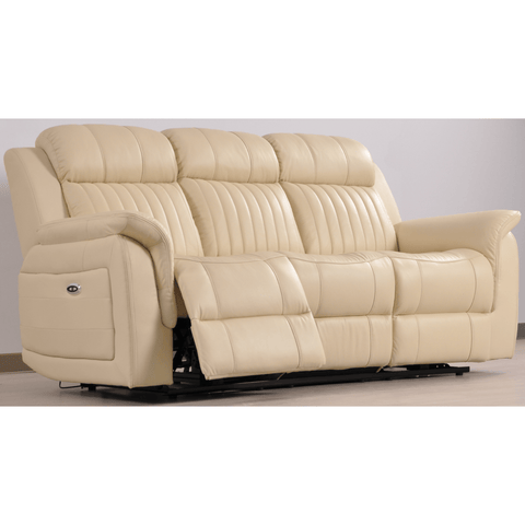 Cidliano Genuine Leather Cream Electric Power Recliner 3 Seater Sofa