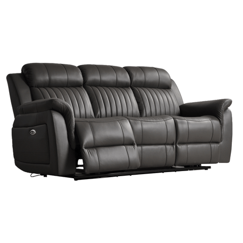 Cidliano Genuine Leather Grey Electric Power Recliner 3 Seater Sofa