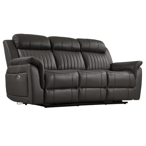 Cidliano Genuine Leather Grey Electric Power Recliner 3 Seater Sofa
