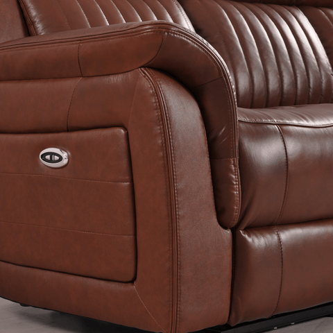Cidliano Genuine Leather Tan Electric Power Recliner 3 Seater Sofa