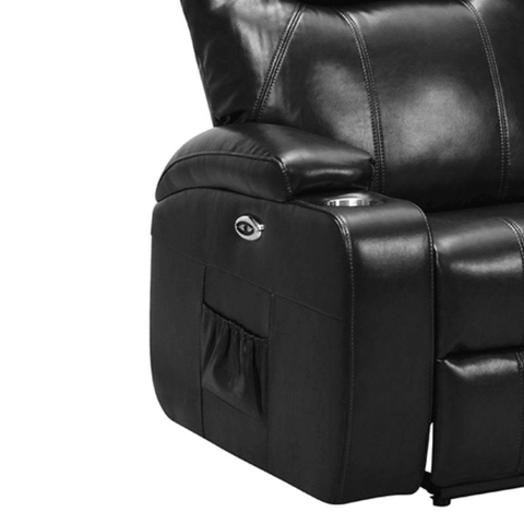 Cinema Black Electric Leather 3 Seater Recliner Sofa With Two Cup Holders