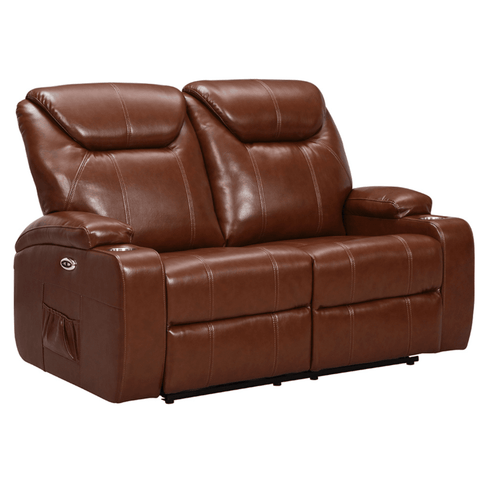 Cinema Tan Electric 2 Seater Leather Recliner Sofa With Two Cup Holders