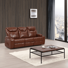 Cinema Tan Electric Leather 3 Seater Recliner Sofa With Two Cup Holders
