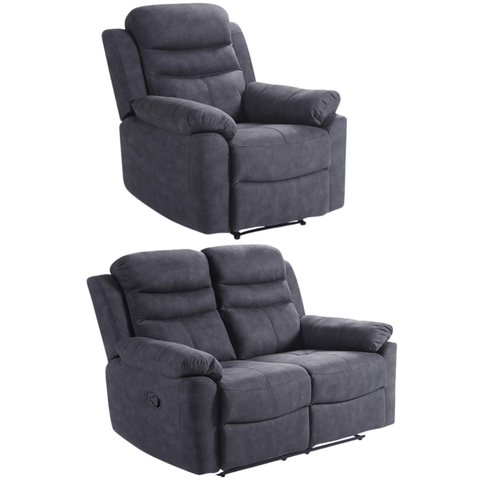 Conway Grey Fabric Manual Recliner 2+1 Seater Sofa Set