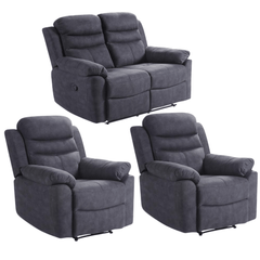 Conway Grey Fabric Manual Recliner 2+1+1 Seater Sofa Set