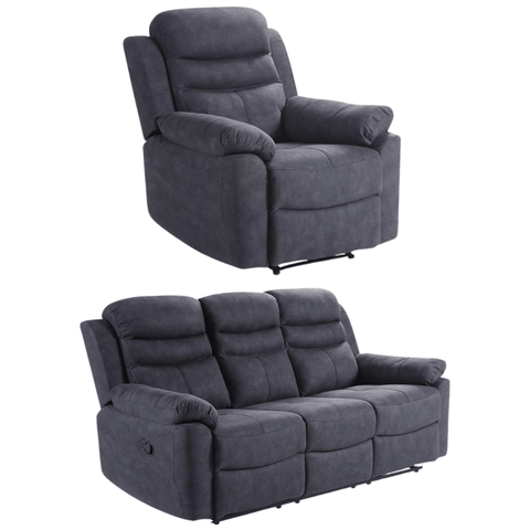 Conway Grey Fabric Manual Recliner 3+1 Seater Sofa Set