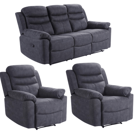 Conway Grey Fabric Manual Recliner 3+1+1 Seater Sofa Set